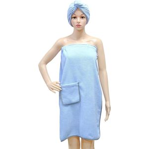 Vrouwen microvezel body wrap badhanddoek en haarhanddoek - sneldrogend - blauw - 1 maat