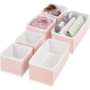 Opbergdoos voor kast of commode (set van 6) – opbergdozen van 2 maten van kunstvezel – lade-organizer voor sokken, lingerie enz. – roze en wit
