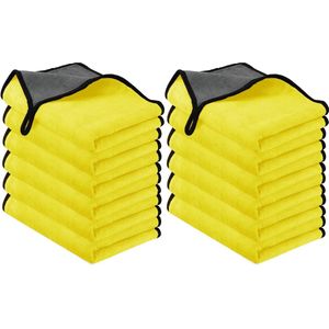 Microvezeldoeken, 12 stuks microvezel autoreinigingsdoeken van 500 g/m², multifunctionele pluisvrije poetsdoeken, super absorberende handdoek voor huishouden, keuken en ramen, 30 x 40 cm, geel