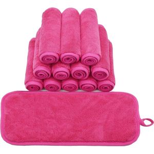 Make-up Remover Doeken voor gezicht, oog, lippen - herbruikbare make-up remover pads zachte microfiber gezichtsreinigingsdoeken 6 x 12 inch 12 Pack (donkerroze)