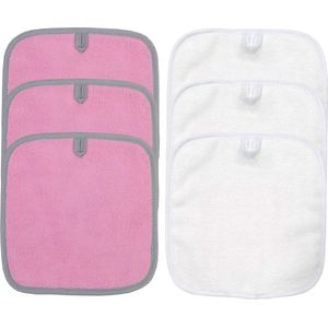 Premium microvezel fleece doek om makeup te verwijderen en uw gezicht te reinigen - hypoallergeen en chemicaliënvrij - 6-pack - roze en wit - 20 x 20 cm