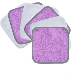 Premium microvezel fleece doek om makeup te verwijderen en uw gezicht te reinigen - hypoallergeen en chemicaliënvrij - 6-pack - 20 x 20 cm (paars,wit)