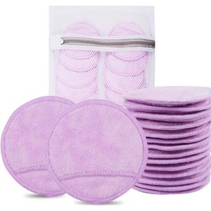 14 Pack Make-up Remover Pads Herbruikbare Microvezel Ronde Gezichtspads voor Gezicht Ogen Lippen Wasbare Gezichtsdoeken voor Alle Huidtypes Lichtpaars