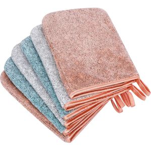 6 Pack Microfiber Body Wash Mitts, 6 × 8 Inch Super Absorberende & Zachte Gezicht Mitten, Coral Fleece Bad Spa Doek, Herbruikbare Make-up Remover Mitt Handschoenen, 3 Kleure