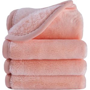 Premium microvezel fleece doek om makeup te verwijderen en uw gezicht te reinigen - hypoallergeen en chemicaliënvrij - 4-pack - licht koraal - 20 x 20 cm