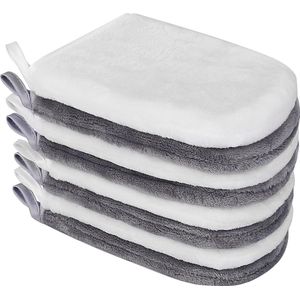 Set van 8 washandjes van microvezel, zachte flanellen wanten, SPA-badlinnen, herbruikbare make-up remover handschoenen, 15 x 21 cm, wit en grijs