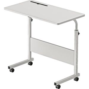 Bureau In hoogte verstelbaar laptoptafel, computertafel met tabletsleuf, 80 x 40 cm, pc-tafel, banktafel, verzorgingstafel, bijzettafel met wieltjes, wit