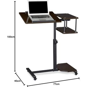 Bureau in hoogte verstelbaar Notebook Stand/Sofa Tafel Laptop Bureau met Wielen, Hout, Zwart, 100x77x40cm