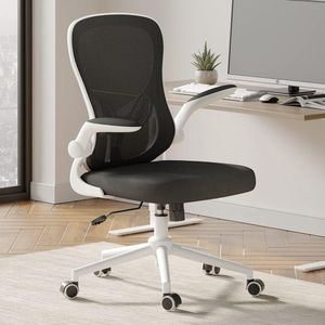Bureaustoel, ergonomisch, draaistoel met inklapbare armleuningen, verstelbare lendensteun, mesh computerstoel, werkstoel, lichte stoel