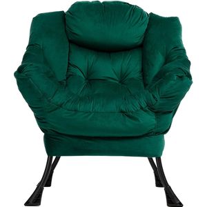 Accent Chair Fauteuil Luie Stoel Lounge Stoel met Armleuningen Moderne Fluwelen Stof Vrijetijdsfauteuil met Stalen Frame, Groen