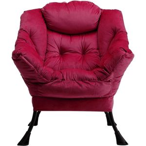 Fauteuil Accent Stoel Lounge Stoel Luie Stoel Moderne Stof Relax Lounge Stoel Fauteuil met Stalen Frame, Rood