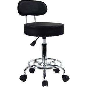 Rol kruk Schommelstoel Bureaustoel, Hoogte verstelbaar, Draaibare kruk met lage rugleuning en voetensteun, gemaakt van PU-leer zwart