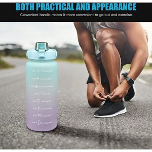 Drinkfles, sport, 2 liter waterfles, met tijdmarkering en rietje, BPA-vrij, koolzuur, voor fitness, gym, thuis, kantoor, vissen, outdoor, groen