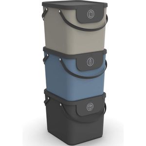 Albula Set van 3 afvalscheidingssystemen 40l voor de keuken, Kunststof (PP) BPA-vrij, antraciet/blauw/cappuccino, 3 x 40l (40.0 x 35.8 x 34.0 cm)