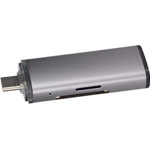 USB C-adapter, dubbele kaartlezer voor overdracht met sleutelhanger voor telefoon voor tablet voor computer (grijs)