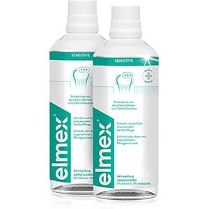 elmex Mondspoeling Sensitive 2 x 400 ml – mondspoeling voor extra bescherming tegen pijngevoelige tanden en tandhalscaries – voor de dagelijkse tandreiniging zonder alcohol met muntsmaak