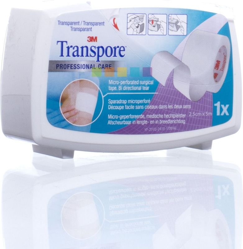 Transpore hechtpleister 2,5cm x 5m op dispenser