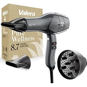 Valera Swiss Ioncare 8.7 Professionele Ionische Haardroger voor stil en snel drogen, met krul diffuser, Sanify Luchtzuivering, 2400 Watt, Kleur Timeless Grey Grijs