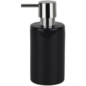 Luxe zeeppompje/dispenser Sienna - glans zwart - porselein - 16 x 7 cm - 300 ml - Zeeppompjes