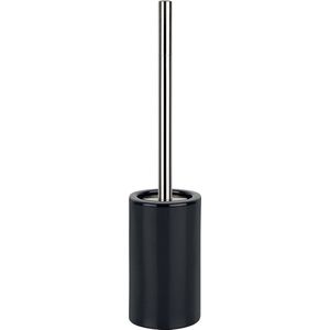 Luxe Toiletborstel in houder Sienna - zwart glans - porselein - 42 x 10 cm - met binnenbak - Toiletborstels
