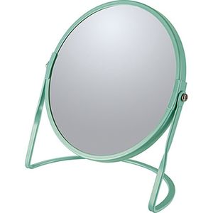 Make-up spiegel Cannes - 5x zoom - metaal - 18 x 20 cm - salie groen - dubbelzijdig