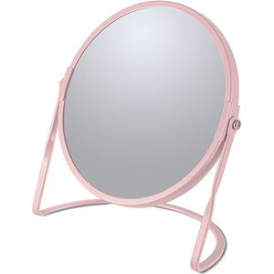 Make-up spiegel Cannes - 5x zoom - metaal - 18 x 20 cm - lichtroze - dubbelzijdig