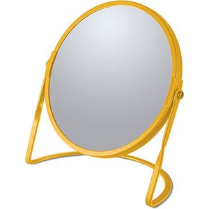 Make-up spiegel Cannes - 5x zoom - metaal - 18 x 20 cm - safraan geel - dubbelzijdig