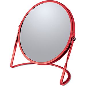 Make-up spiegel Cannes - 5x zoom - metaal - 18 x 20 cm - rood - dubbelzijdig