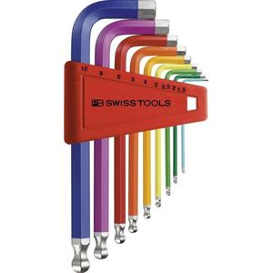 Haakse inbussleutelset in kunststof box 9-delig 1,5-10mm Rainbow kogelkop PB Swiss Tools