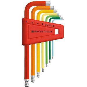 Haakse inbussleutelset in kunststof box 7-delig 1,5-8mm Rainbow kogelkop PB Swiss Tools