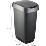 Rotho Twist Prullenbak 50L 60,2cm Met Kanteldeksel Zilver/Zwart