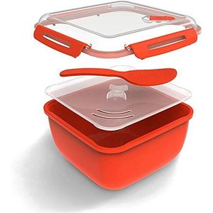 Rotho Memory Microwave Rijstkoker 2.5l met deksel en lepel voor de magnetron, Kunststof (PP) BPA-vrij, rood/transparant, 2.5l (19.5 x 19.5 x 12.1 cm)