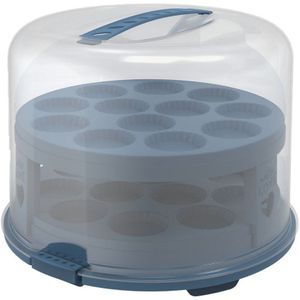 Rotho Fresh Taartstolp hoog met trays, voedselveilig kunststof (PP) BPA-vrij, blauw/transparant, (35,5 x 34,5 x 26,0 cm)