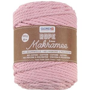 GLOREX 5 1007 20 - Macramé-touw 5 mm, 500 g, roze, lengte 85 m, superzacht textielgaren van 60% katoen, 40% viscose, voor haken, breien, knopen en textieldesign