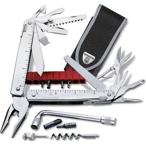 Victorinox Multifunctionele gereedschapsset SwissTool X Plus (37 functies, bit-sleutels, combi-Zange) leren etui, zilver