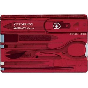 Victorinox Taschenmesser Swiss Card Classic (10 Funktionen, Schere, Stecknadel, Kugelschreiber) rot transparent