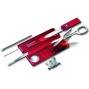 Victorinox 07300TB1 Zakmes Swiss Card Lite (13 functies, LED-licht, vergrootglas, schaar, steeknaald) Eén maatrood transparant
