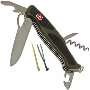 Victorinox Taschenmesser Ranger Grip 61 (11 Funktionen, Einhand-Feststellklinge, Dosenöffner, Kapselheber) olive/schwarz