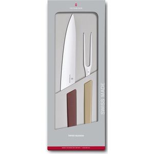 Victorinox Swiss Modern vleesmes en vleesvork, rood en beige