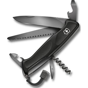Victorinox Taschenmesser Ranger Grip 55 Onyx Black (12 Funktionen, Festellklinge, Holzsäge), schwarz