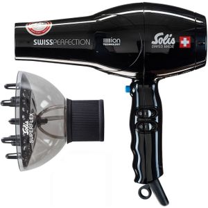 Solis Swiss Perfection 440 Föhn - Zwart + Superflex Softstyler Diffuser