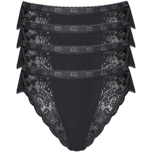 SLOGGI - Hoog Uitgesneden Slip - Zwart - Katoen - Set van 4