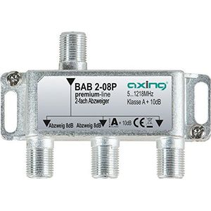 Axing BAB 2-08P 2-weg verdeler 8 dB TV via CATV multimedia kabel DVB-T2 klasse A+ 10dB 5-1218MHz metaal