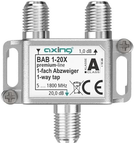 Axing BAB 1-20X 1-voudige aftakker, 20 dB 5-1800 MHz, tv data internet, kabeltelevisie
