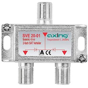 Axing SVE 20-01 2-voudige SAT-verdeler splitter met DC-doorgang voor satellietsystemen Unicable DVB-T2 HD (5-2400 MHz) Class A