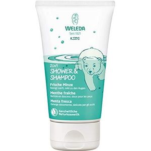 Weleda Kids 2in1 Shower & Shampoo Frisse Mint, natuurlijke cosmetica douchegel voor zachte reiniging van huid en haar, geschikt voor kinderen vanaf drie jaar (1 x 150 ml)