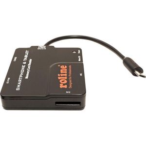 Roline USB 2.0 CardReader voor Smartphone+Tablet (USB 2.0), Geheugenkaartlezer, Zwart