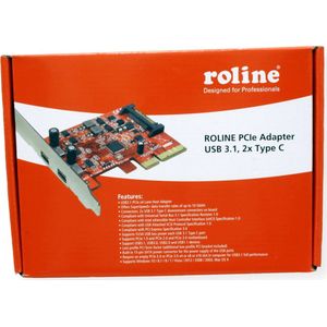 ROLINE PCI-Express-Kaart, USB 3.2 Gen 2, 2x USB-C - rood 15.06.2143