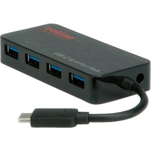 ROLINE - 4-voudig USB 3.2 Gen 1 Hub - Zwart - Type C Aansluitkabel
