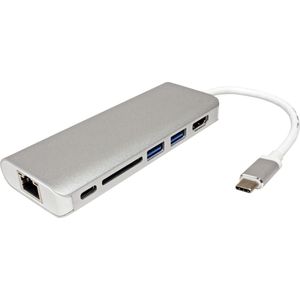 ROLINE Dockingstation USB Type C, HDMI 4K, USB 3.0 / USB 3.2 Gen 1, SD/MicroSD, Gigabit Ethernet - zilver 12.02.1037